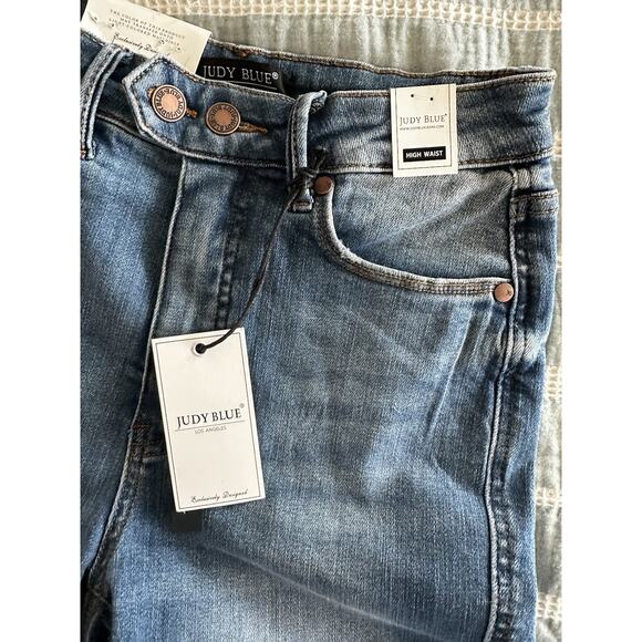 New Judy Blue Medium Blue Double Button Control Top Denim Jean Shorts Size Small - Picture 4 of 7